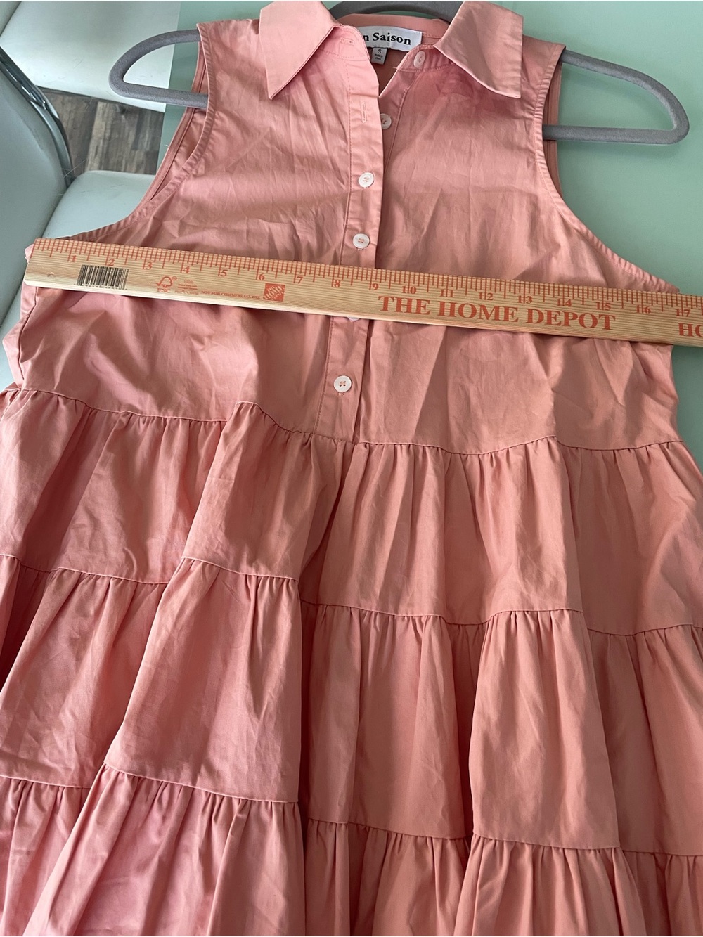 En Saison Women’s Sleeveless Peach Tiered Shirt Dress Button Up Size Small - Picture 5 of 7